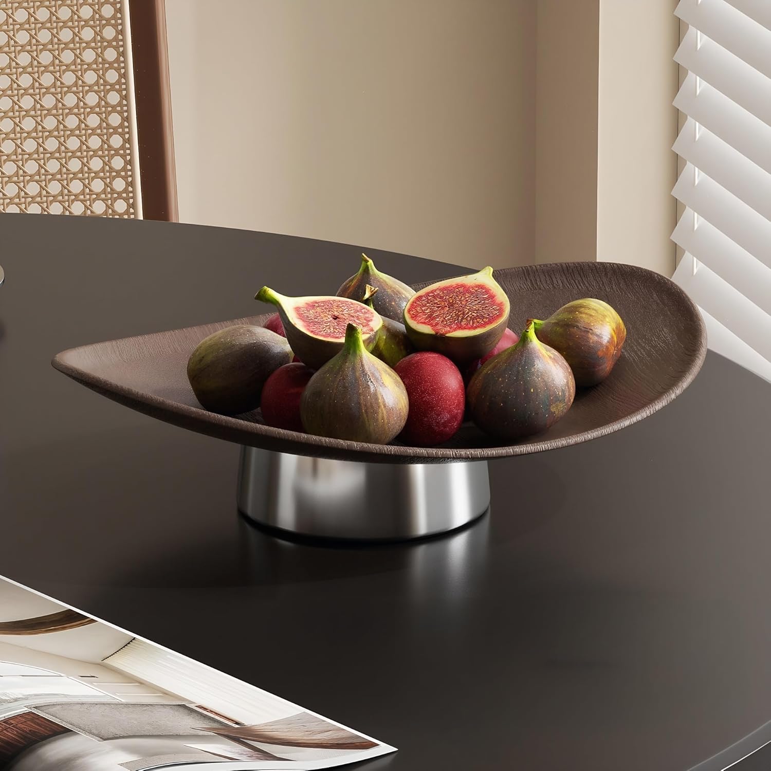 12" Resin Decorative Fruit Bowl With Pedestal For Kitchen Counter (Brown)