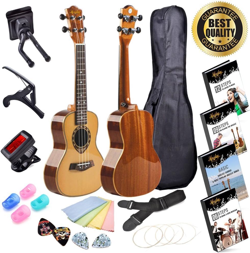Handmade Ukulele Kit| Alto Concert Ukulele Bundle (X-Piece Set) Gig Bag, Clip-On Tuner, Capo, Display Stand, Microfiber Cloth, Padded Strap, Finger Protectors, Picks and Learning eBooks