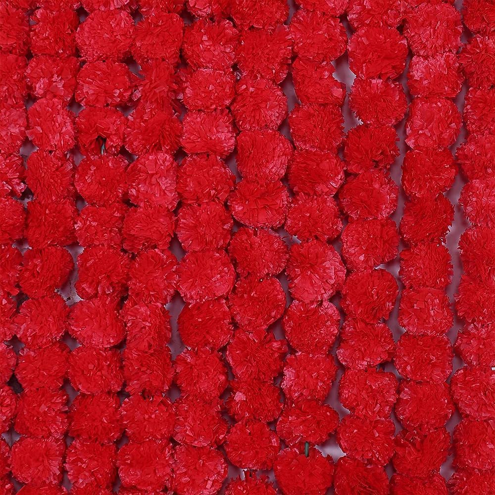 One Best Deal Maroon Obd 5 X Artificial Marigold Flowers Faux Garland Flowers 5 Feet Indian Marigold Garland For Diwali Pooja Decoration Traditional Wedding Home Mehndi Decor & Outdoor Party (Maroon)