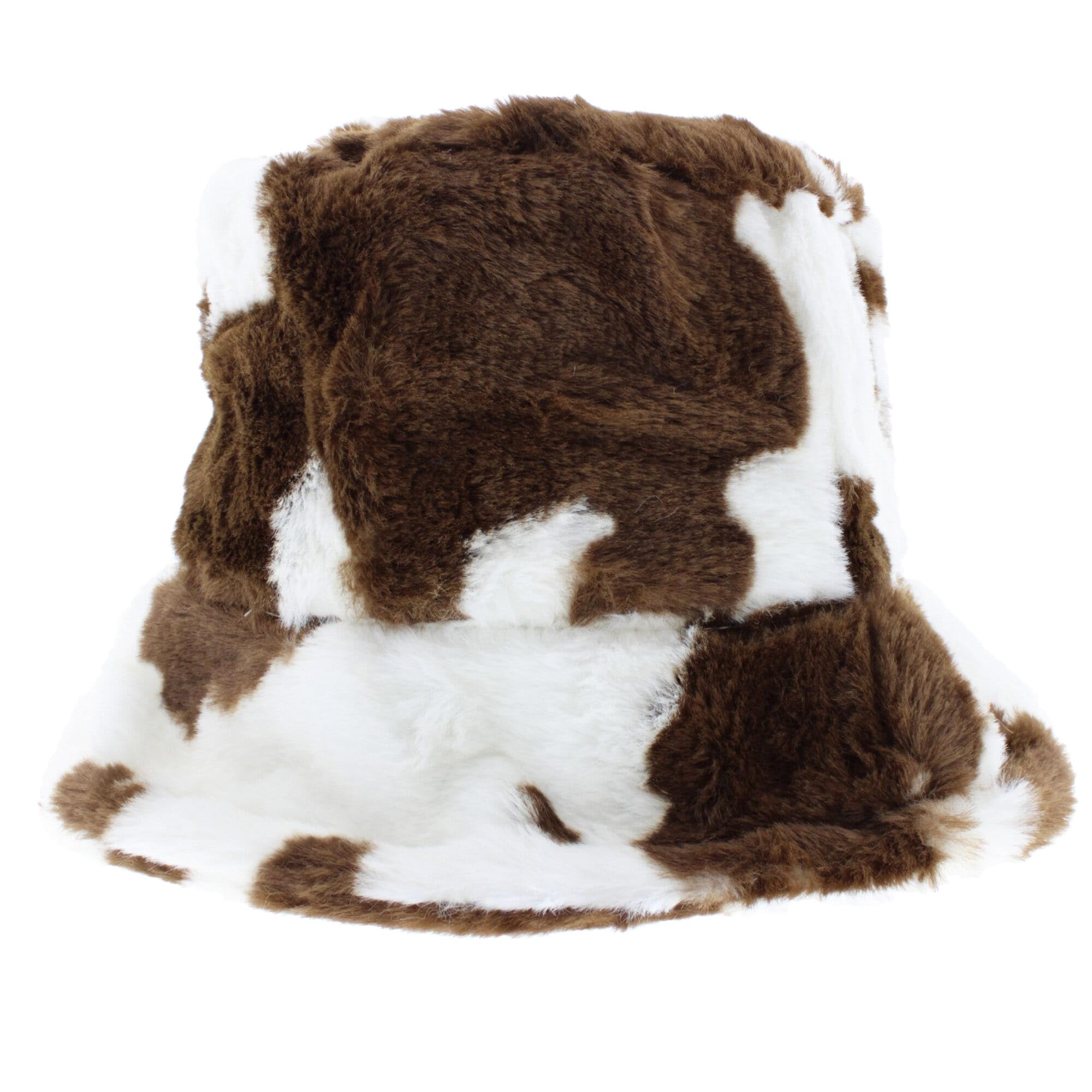 Zac's Alter Ego Women's Brown Cow Print Faux Fur Warm Winter Bucket Hat