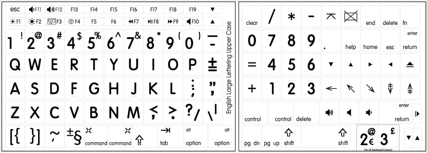 Sticker para Teclado Mac Inglés Letras Grandes Laminado Blanco
