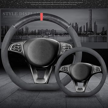 Ergocar Car Steering Wheel Cover Non-Slip Car Steering Wheel Protector Sport D-Shape Suede Velvet Leather Suitable for All Seasons Universal for Diameter 38cm (15)