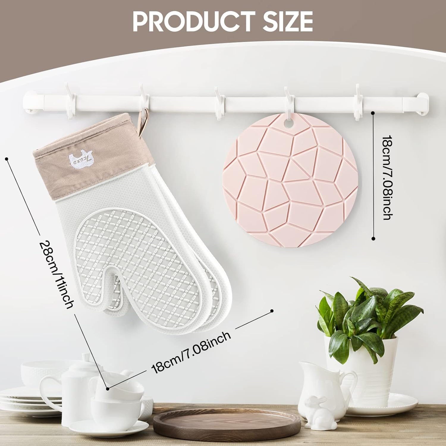 Oven Mitts and Pot Holders Sets for Kitchen, 2 Pack Extra Long Heat Resistant Silicone Oven Mitt Heat Resistant 500°F with Soft Cotton Lining for BBQ, Baking and Cooking 11" - Image 7