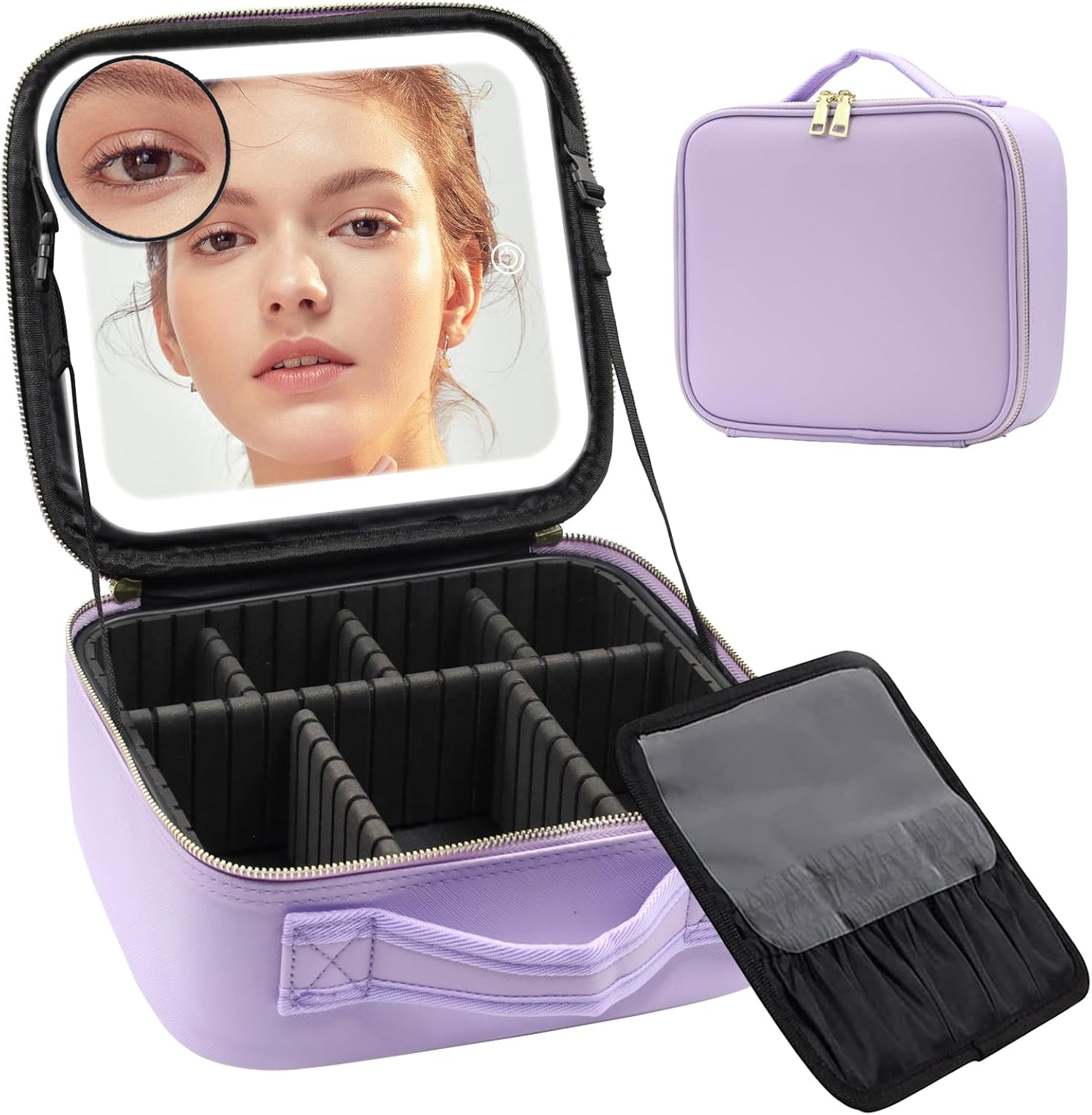 Jadazror Travel Makeup Bag with Lighted Mirror, Makeup