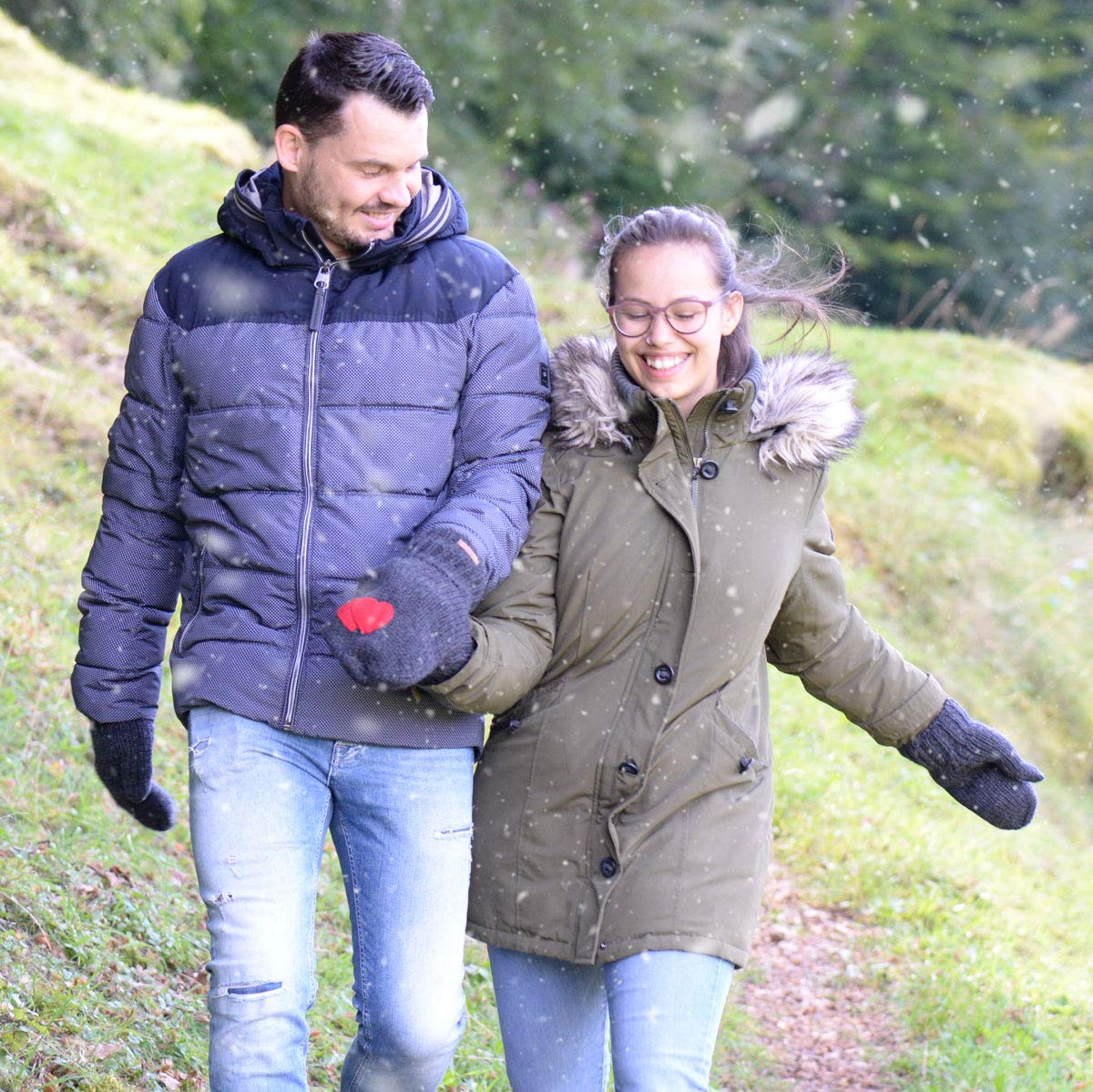 McRon Set Partnerhandschuh Modell Valentina (mit Herz) + Fäustlinge