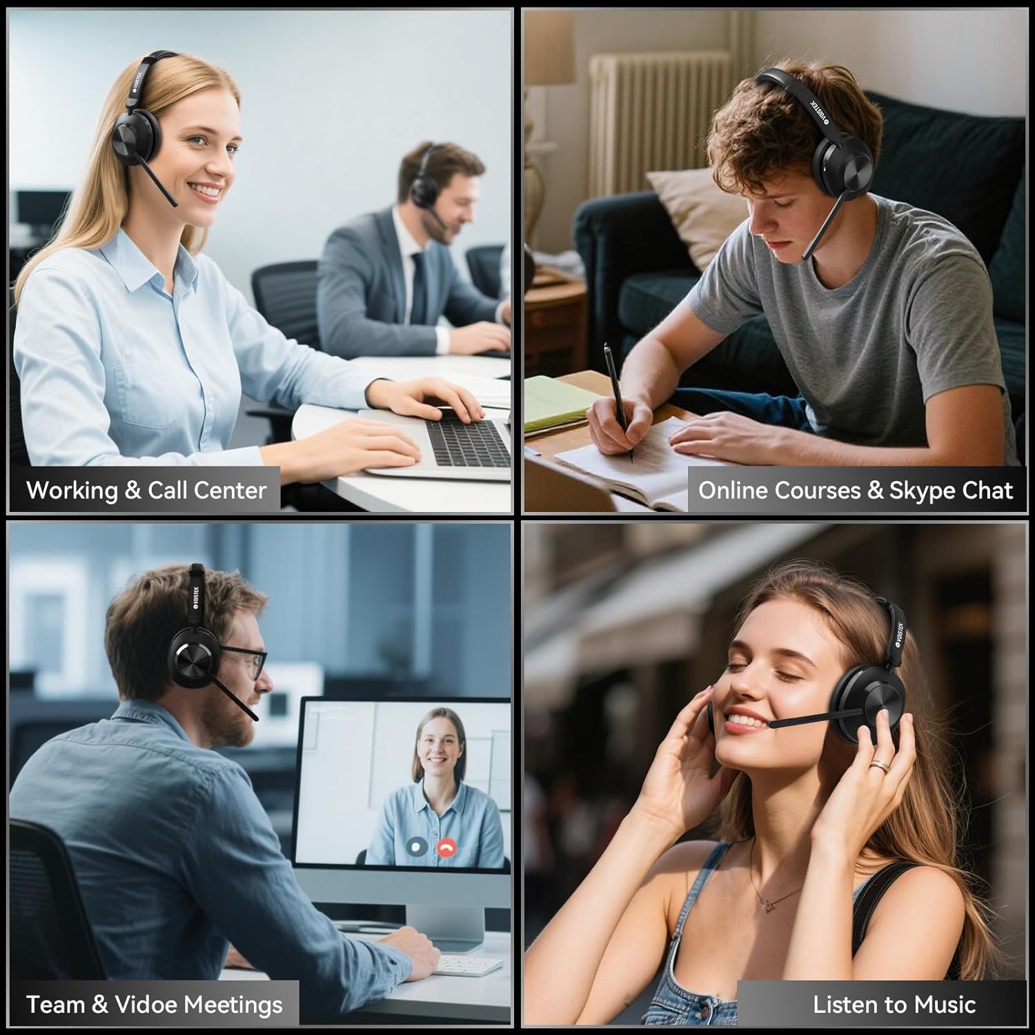 Wireless Headset with Mic for Work,Wireless Computer Headset(Bluetooth 5.3 + USB Dongle)w/Noise Cancelling Mic & Mute Button,Long Battery Life for Work,Zoom,Teams,Online Meetings and Home Office - Image 7