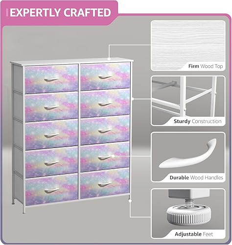 Miniatura 10 de Sorbus Cómoda para niños con 8 cajones, unidad organizadora de cofre de almacenamiento, mesita de noche, marco de acero, parte superior de madera,