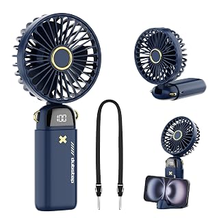 Dubstep Flo-F2 Mini Handheld USB Rechargeable Cooling Fan with Lanyard, LED Digital Display, 5x Speed Mode, 8200 RPM, Aroma Diffuser, Multi-Angle Adjustment (Blue)