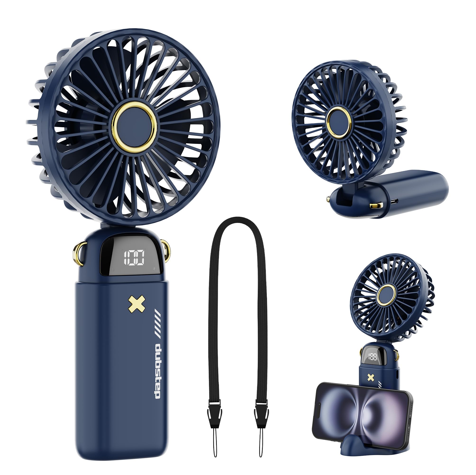 Dubstep Flo-F2 Mini Handheld USB Rechargeable Cooling Fan with Lanyard, LED Digital Display, 5x Speed Mode, 8200 RPM, Aroma Diffuser, Multi-Angle Adjustment (Blue)-image-17
