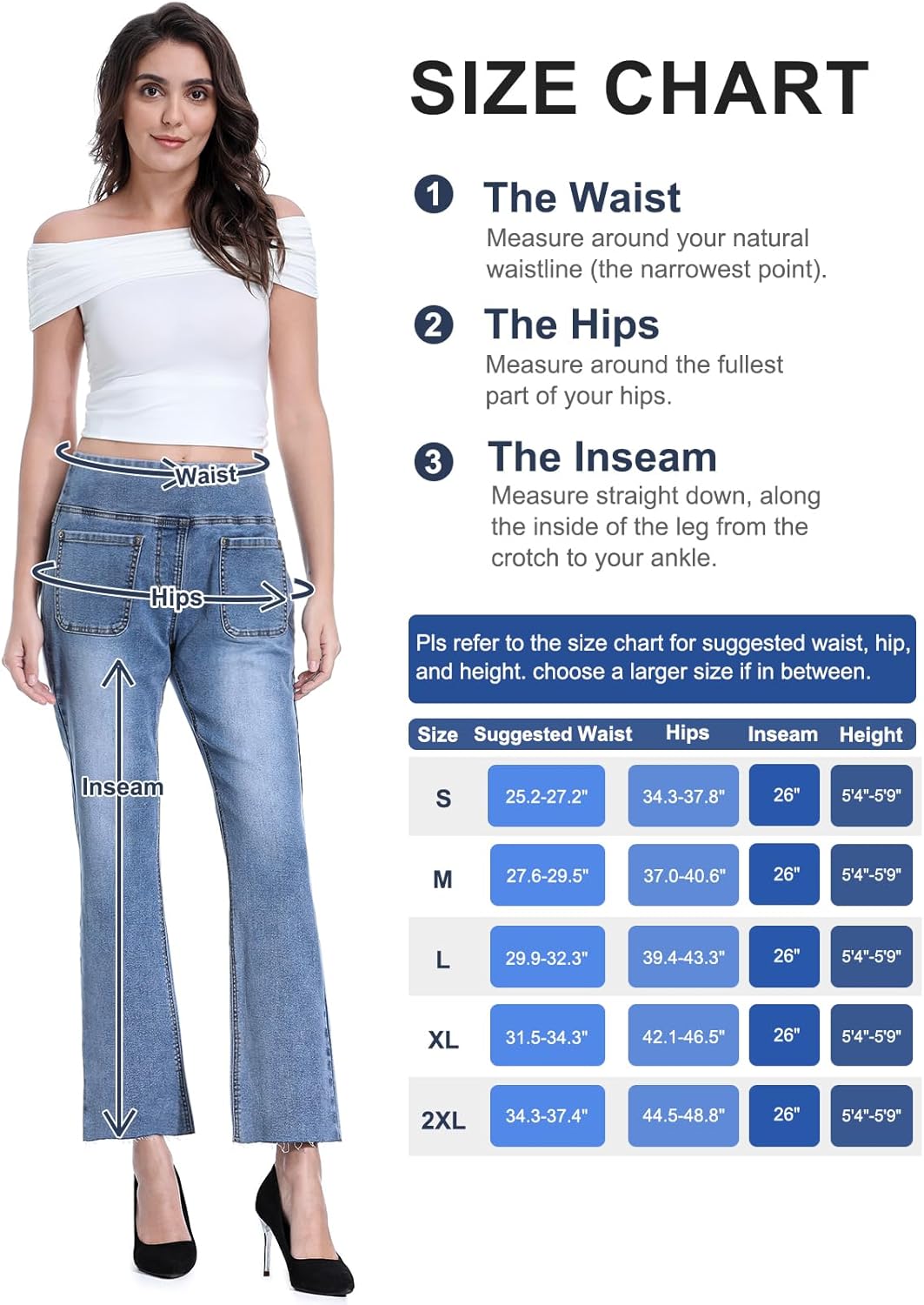 Cropped Pull on Jeans for Women, Trendy Stretchy High Waisted Flared Jeans Skinny Bell Bottom Boot Cut Jeans - Image 3