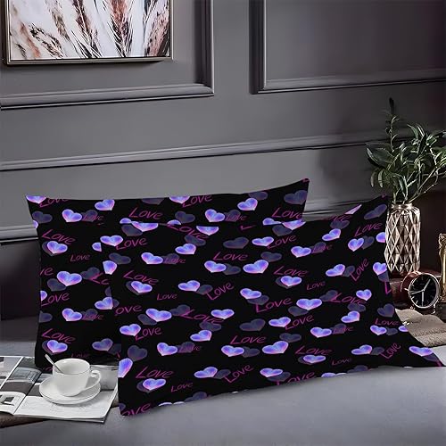 Miniatura 2 de Juego de funda de edredón tamaño individual, color negro, con estampado de amor, funda de edredón de microfibra suave y 2 fundas de almohada de 20 x