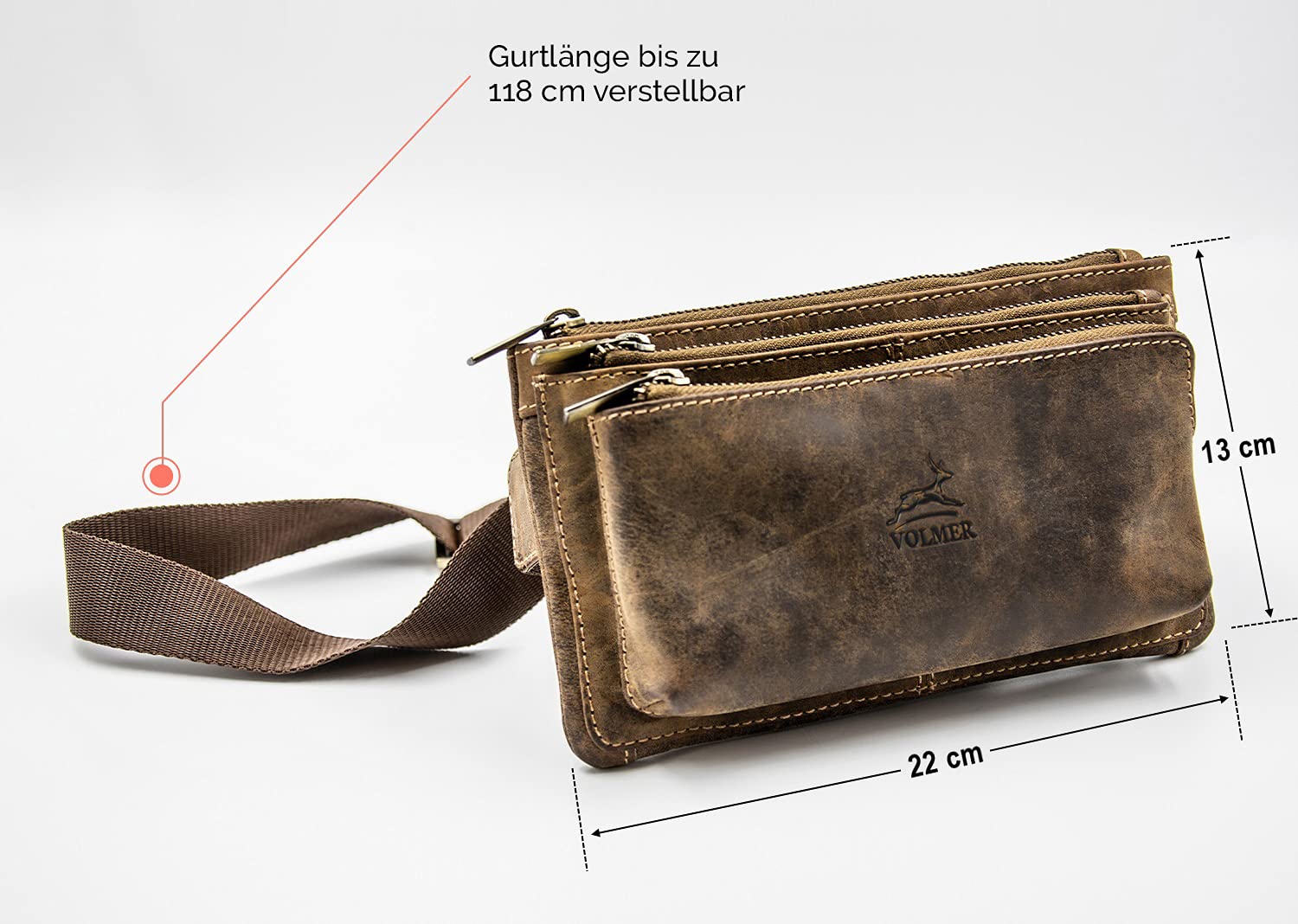 Marsupio alla moda in finissima pelle di bufalo I Da donna e uomo I Raffinato look vintage I Ampi scomparti e chiusura lampo sicura I Marsupio in vera pelle marrone I Look retro unisex I Unisex