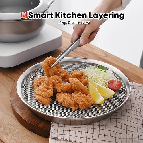 Miniatura 5 de Juego de bandejas de malla de acero inoxidable con bandeja de goteo, cesta y bandeja para freidora de aire, colador de cocina, colador de verduras y