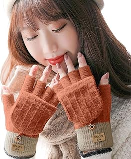 手袋 指なし・ミトン切替 2way ストライプ編み柄 暖かい 手ぶくろ 自転車