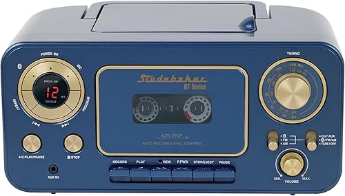 Miniatura 2 de Reproductor de CD estéreo portátil con Bluetooth, radio estéreo AMFM y reproductor de cassettegrabadora (azul)