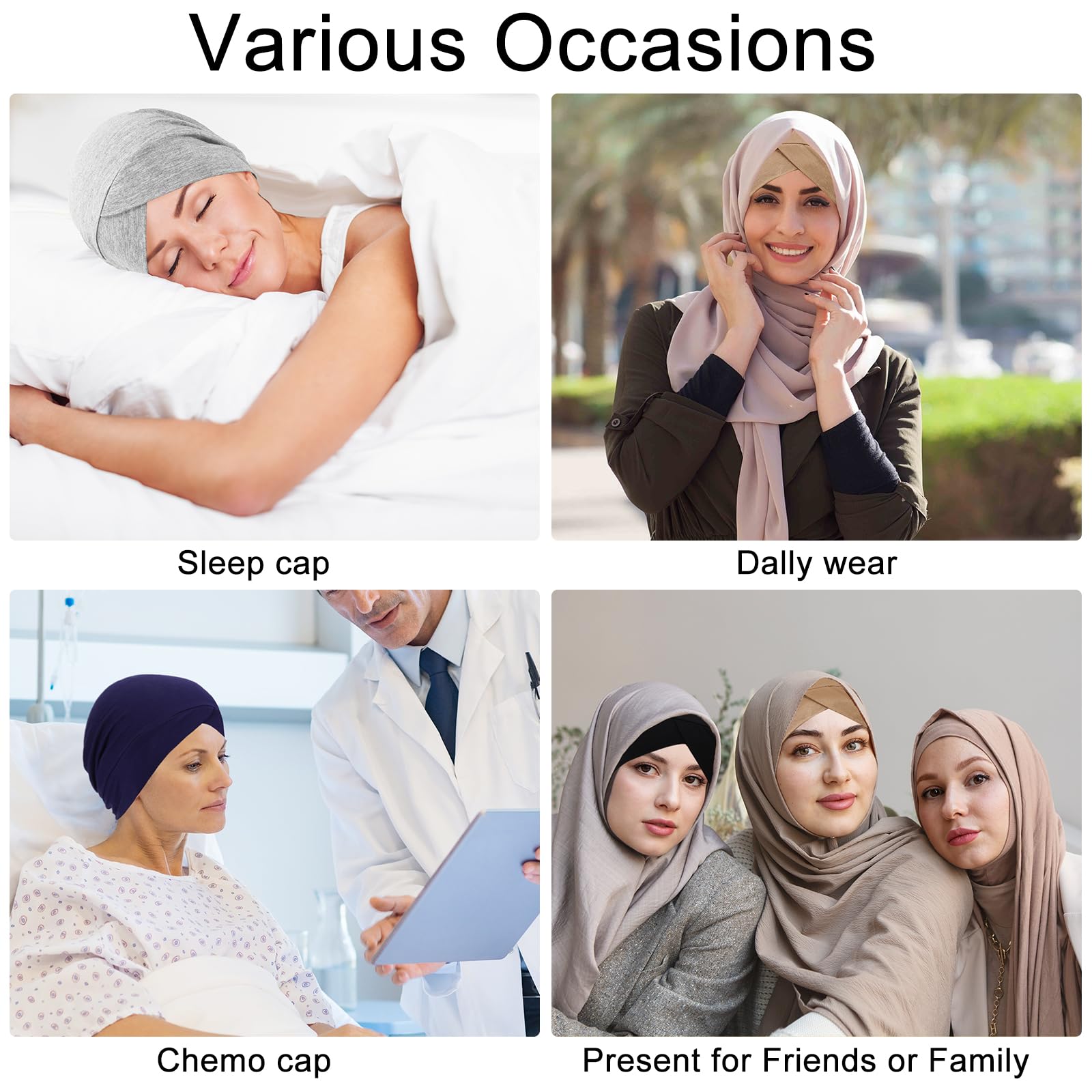 XEPST 4 PCS Hijab Undercap pour les Femmes, Musulman Islamique Sous Hijab Casquette Croix Turban Underscarf Undercap Bonnet Intérieur Foulard Bandeau Turbans pour Femmes Chimio Chapeaux Bonnet de Nuit