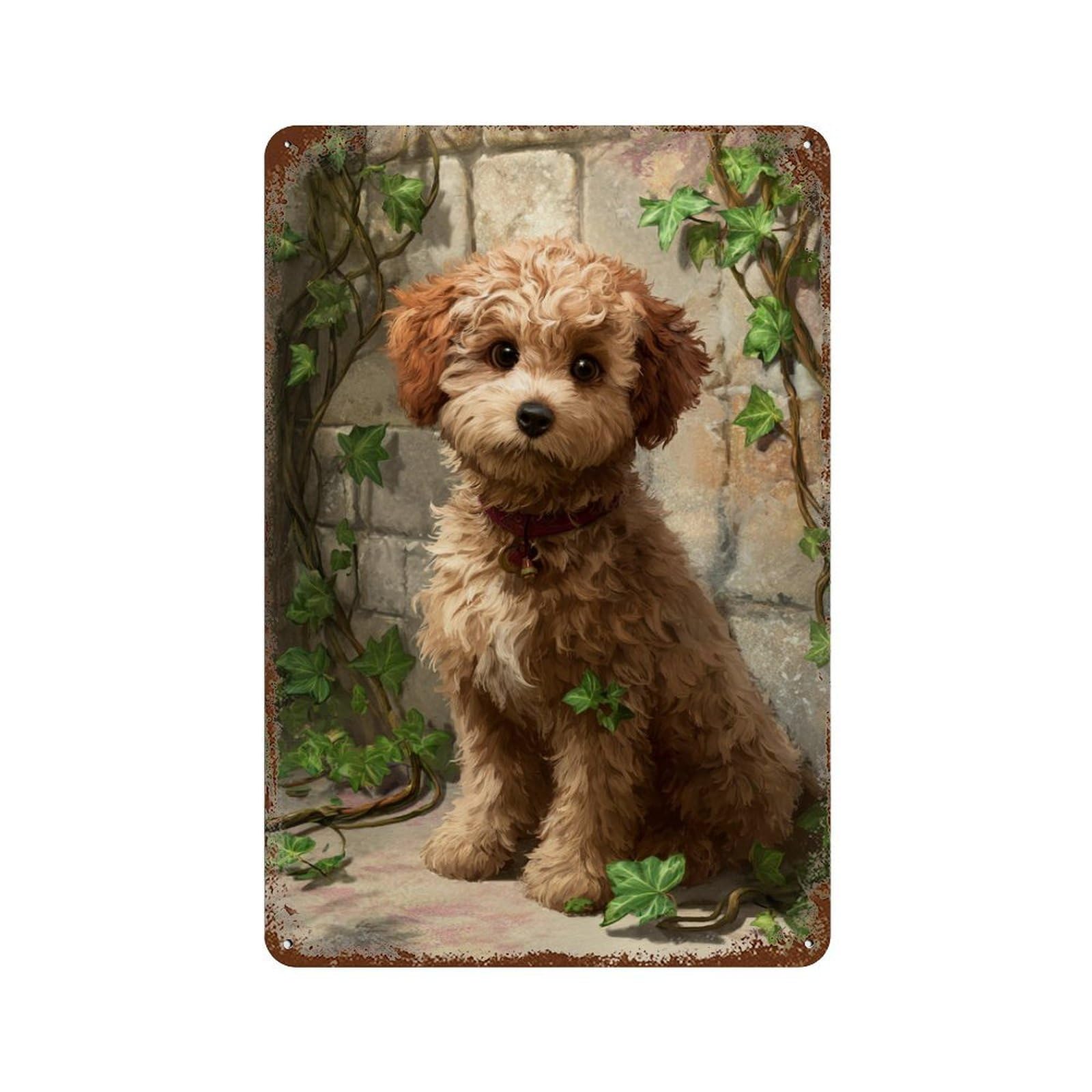 Garage Style Cute Poodle Dog Portrait Weathered Tin Sign 11.8"x7.9", Farmhouse Wall Decor for Bar And Workshop
