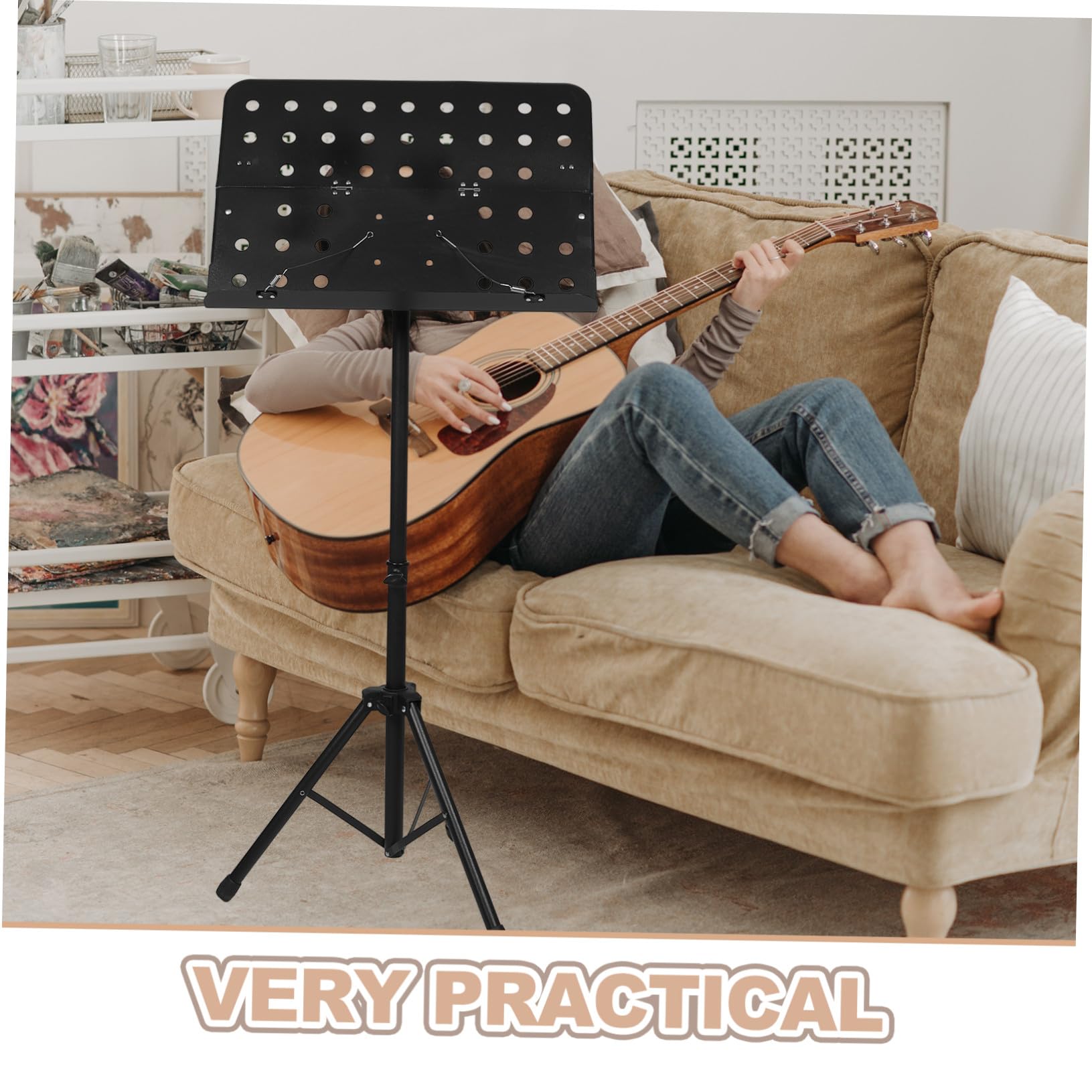 Verstellbarer Faltbarer Notenständer aus Professionellem Material Tragbarer Schwarzer Musiknoten design Notenhalter für Musiker Orchester Band und Instrumentenspiel