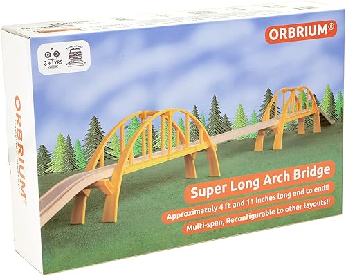 Miniatura 3 de ORBRIUM Puente de arco de doble tramo súper largo de casi 5 pies de largo para vías de tren de madera de ferrocarril de madera, compatible con
