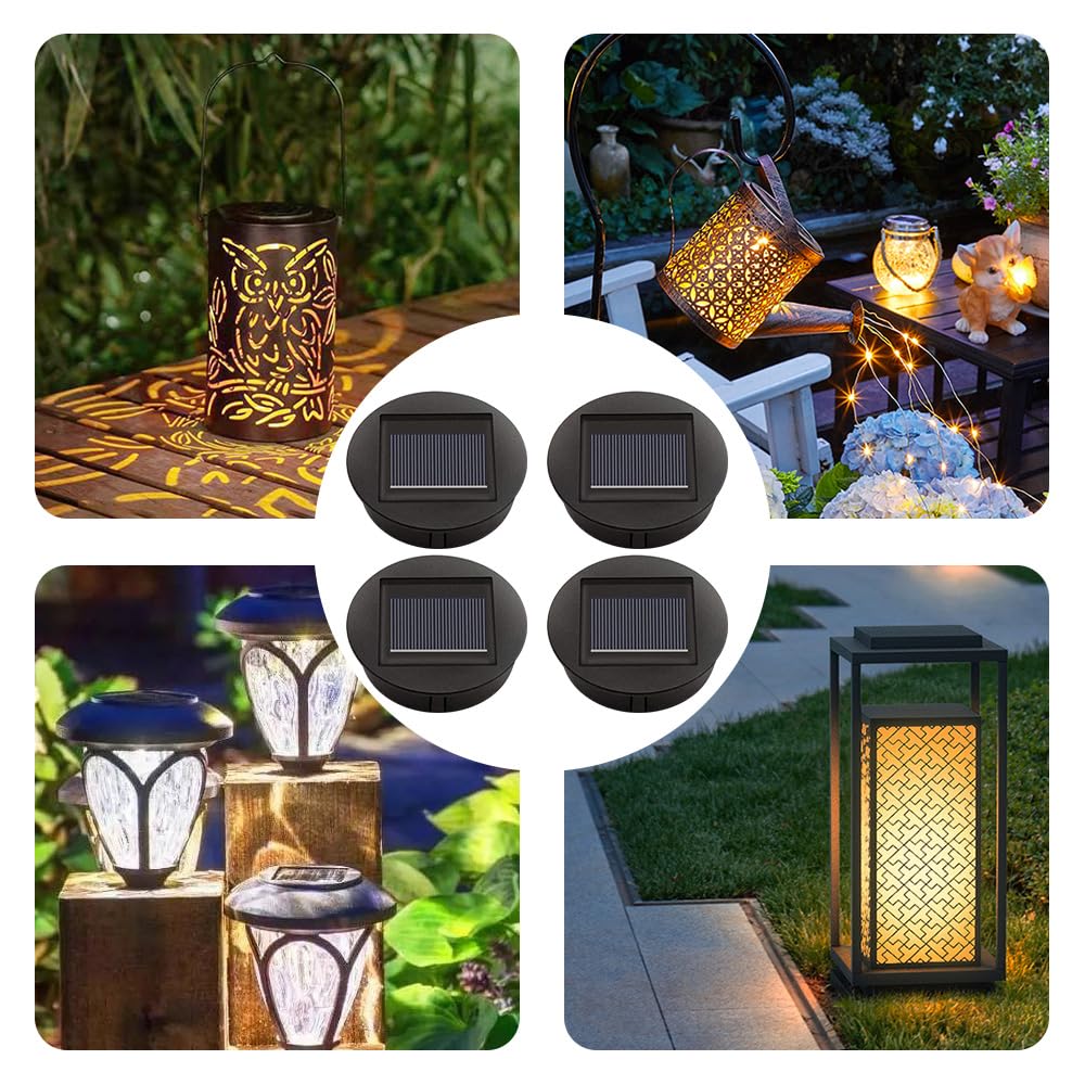 Mineup Części zamienne do lamp solarnych, 4 sztuki 8cm górne części zamienne do lamp solarnych z żarówkami LED, 1,2V IP44 panel solarny część zamienna do latarni solarnych, solarnych lamp ogrodowych i