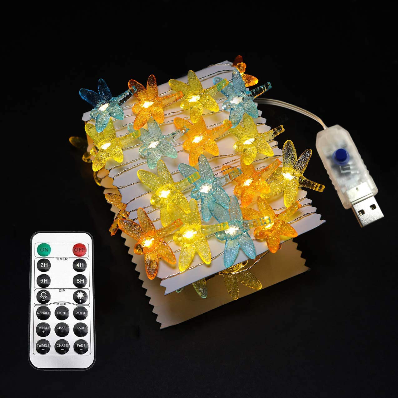 Riaxuebiy Dragonfly Crystal String Lights Starry Light Strand 14Ft 40 Led Decorative Fairy Light Usb Powered With 8 Modes Remote Control Timer For Bedroom Christmas Halloween (, 40Led)