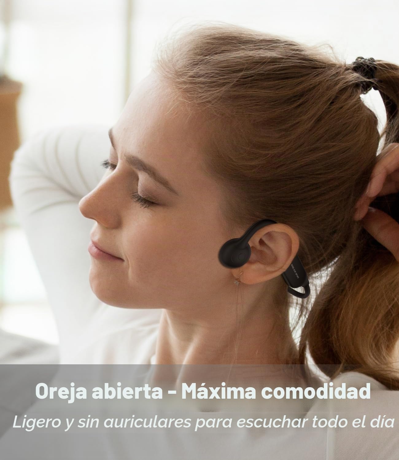 Auriculares de Conduccion Osea, Auriculares Inalámbricos Bluetooth 5.2 de Auriculares de oído Abierto con Micrófono, al Agua IP67, Conducción Ósea para Trotar, Correr, Ciclismo (Negro)