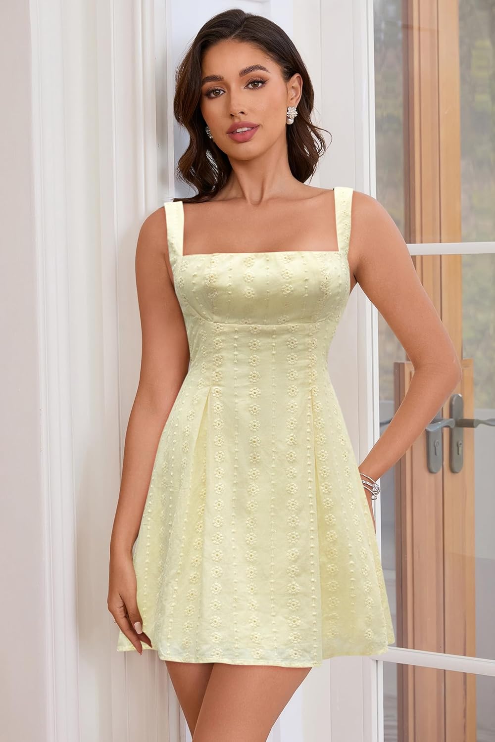 Women's Square Neck Mini Dress Sexy Backless Bow Tie Sleeveless Flare Dress Summer ... - Image 5