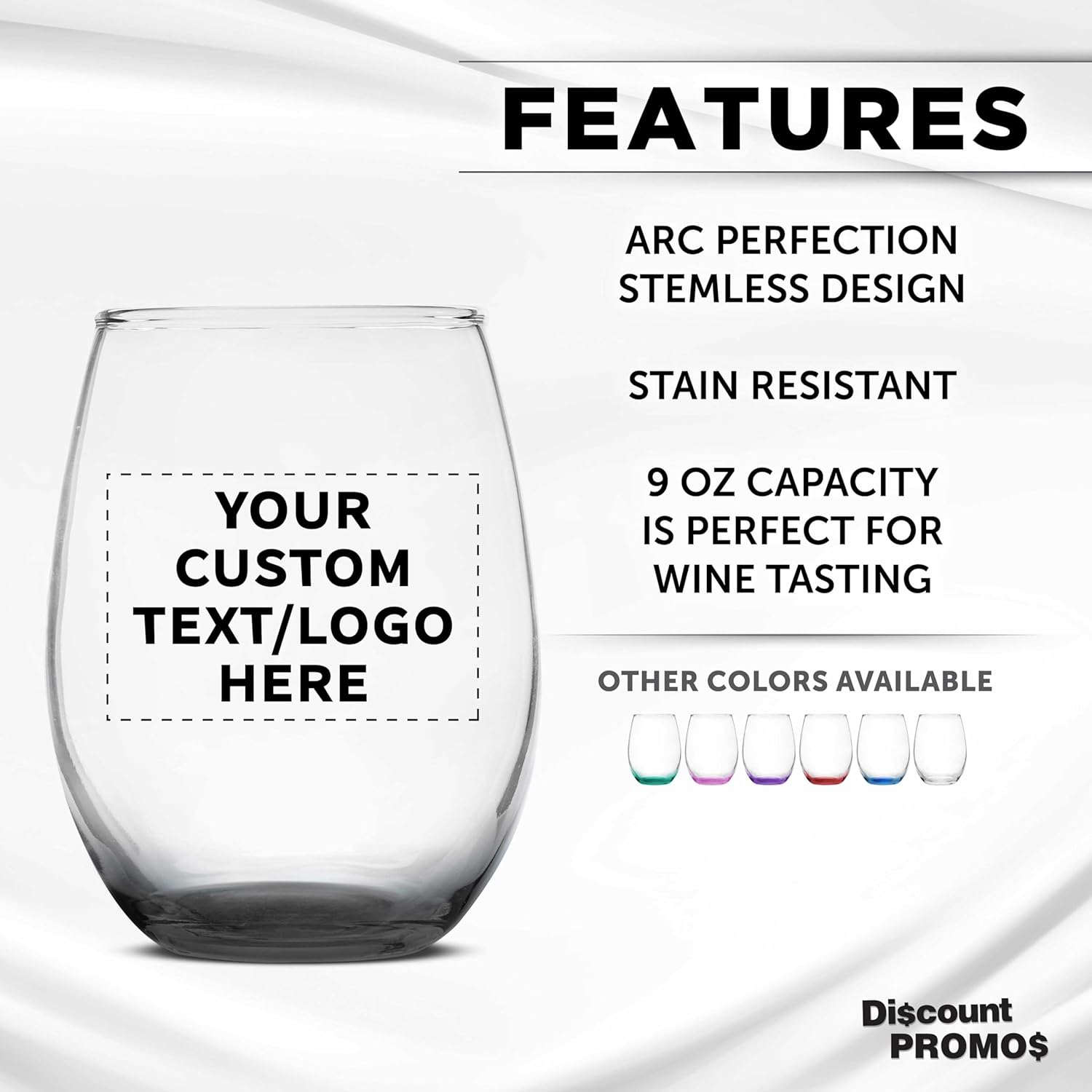 DISCOUNT PROMOS Custom Stemless Wine Glass 9 oz. Set of 10/50/100, Personalized Bulk Pack - Great for Wedding Favors, Bachelorette Party Decorations, Party Favors - Black