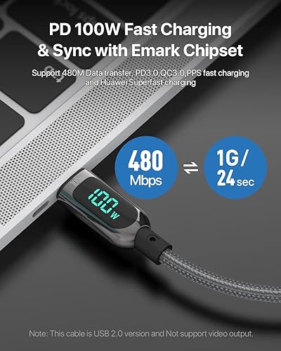 Miniatura 4 de SOOPII Cable USB C a USB C de 100W de 4 pies de carga rápida, cable trenzado de nailon con pantalla LED para iPhone 1515 Pro15 Plus15 Pro Max, iPad