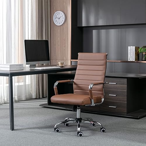 Miniatura 4 de Silla de oficina en casa acanalada, sillas modernas de cuero para sala de conferencias, silla ejecutiva de computadora con respaldo alto, silla