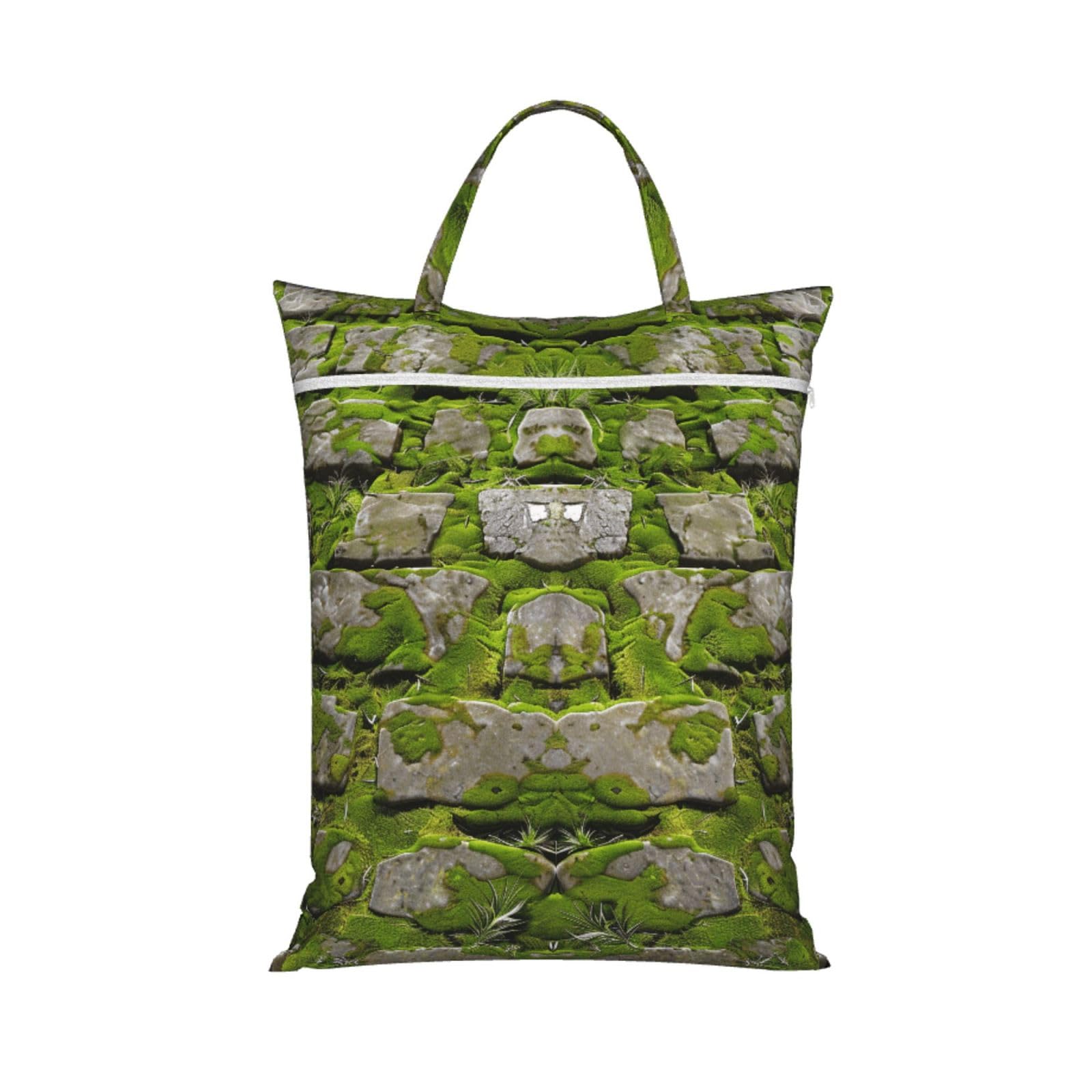 Large Travel Laundry Bags,Moss Stone Pavement Print with Handle Foldable Laundry Bag for Holidays Gym Swimming and Family Trips, 1Pcs