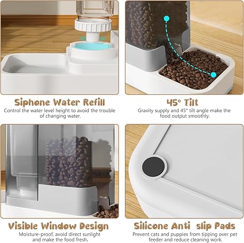 Miniatura 4 de Alimentador automático para gatos y dispensador de agua, 2 en 1, dispensador de alimentos para mascotas por gravedad y dispensador de agua,
