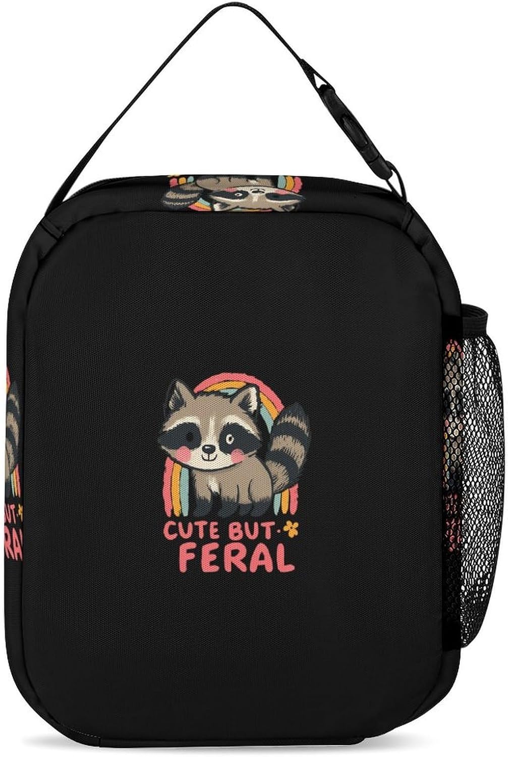 Raccoon Cute But Feral Funny Backpack 3 Piece Set Daypack with Lunch Bag And Pencil Case for Outside Activities Travel image 5