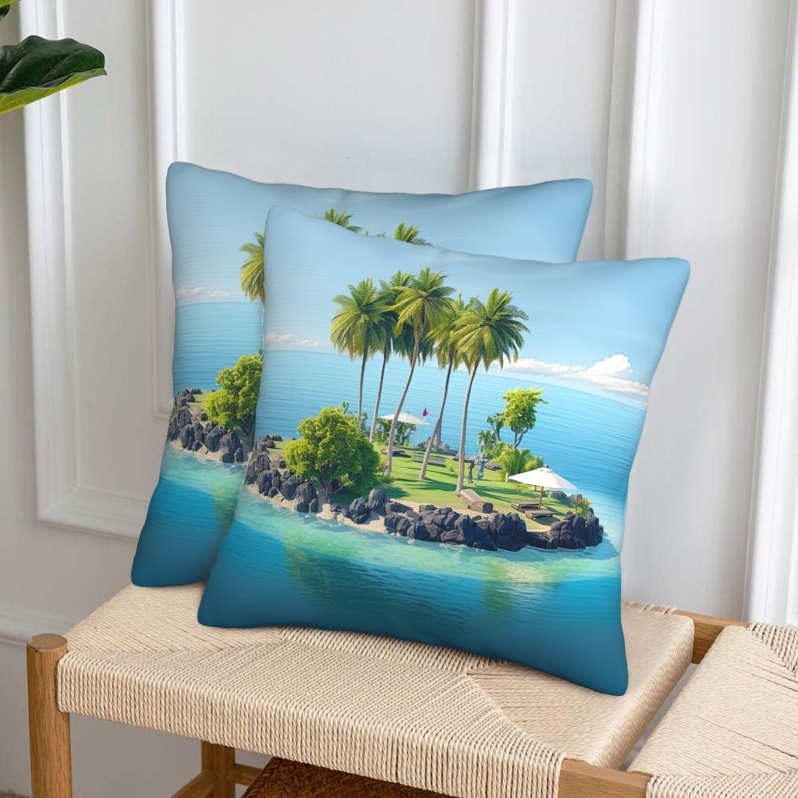 NONHAI Decorative Throw Pillow Covers Set of 2, 20"x20" Square Cushion Case Soft Comfy Ocean Island Throw Pillows for Couch Cushion Livingroom Farmhouse Home Decor Pillowcases