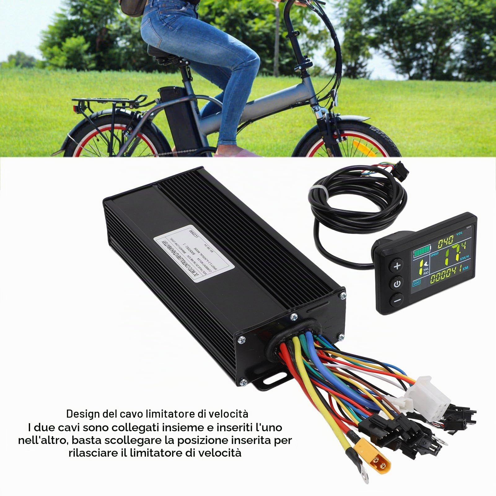 Kit Controller Brushless Bici Elettrica Controller Onda Sinusoidale, 36V 48V 52V 40A 3 Modalità con Display a Colori S866