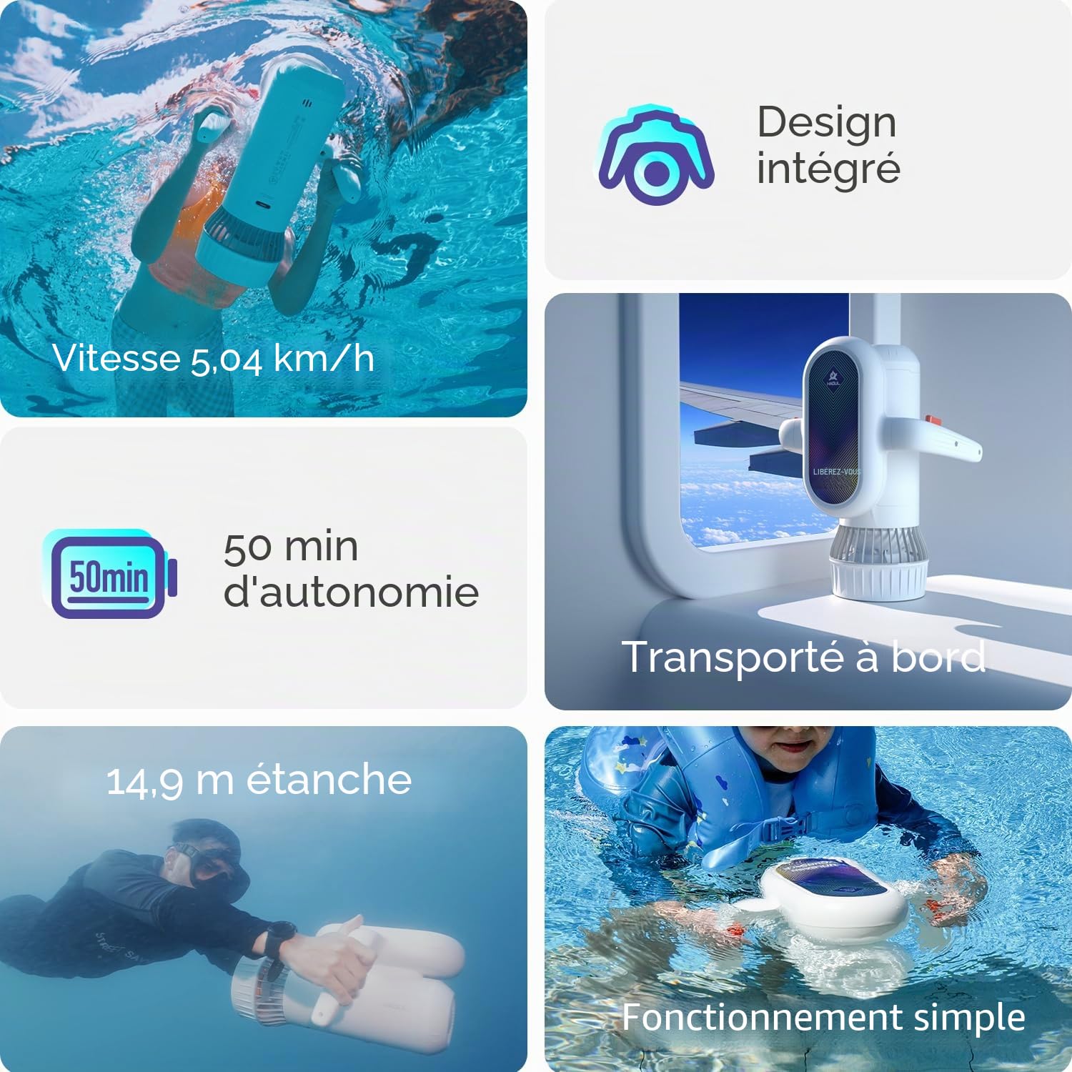 Hagul Trottinette sous-marine 50 minutes étanche 15 m 2 vitesses piscine enfants