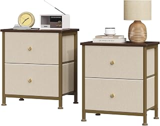 Sweetcrispy Nightstands Set of 2 with 2 Storage Drawer, Small Bedside Table