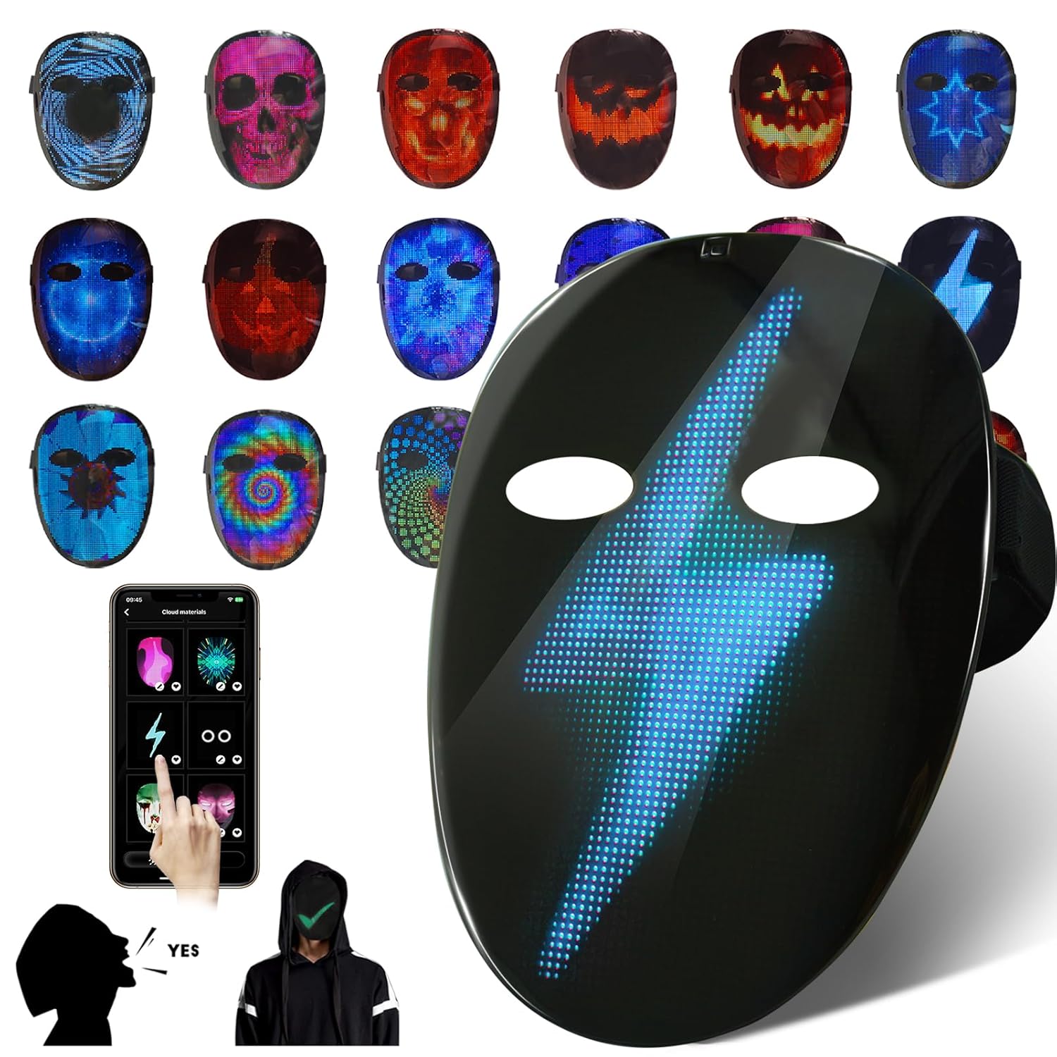 Depointer Life Led Mask with Voice Recognition Gesture Sensing Light up Mask with Programmable App Multi-Patterns Display