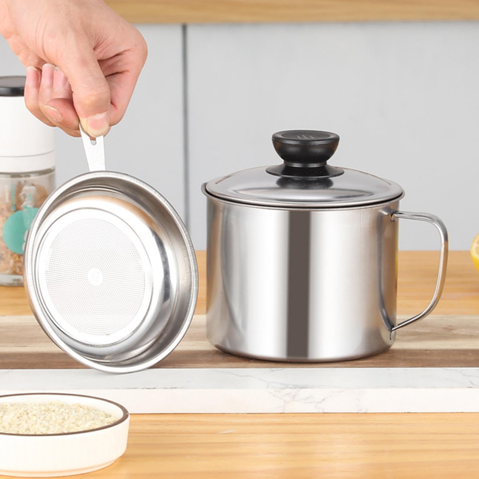 Pot à graisse - Filtre à graisse avec pot | Stockage d'huile de cuisson avec grande capacité | Récipient de graisse de café | Boîte de rangement de graisse de cuisine pour camping, pique-nique et