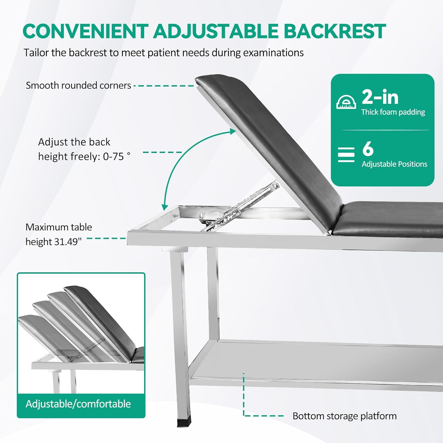 Adjustable Patient Treatment Table，Doctor Bed with Folding Legs is Stable and Durable，Folding Medical Exam Table Holds 500 lbs，for Clinical Examination 、Massage Table、Spa Beds、Beauty