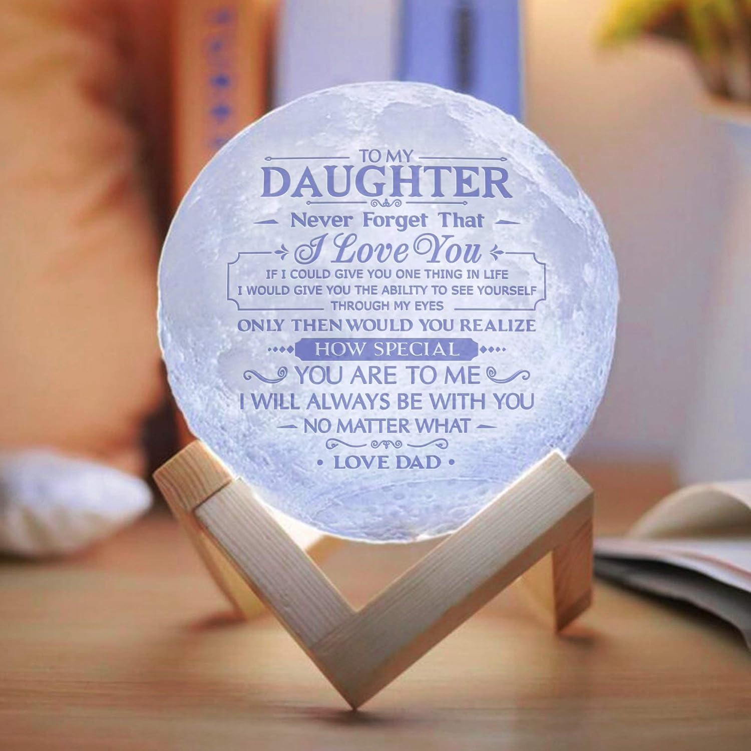 Doptika Engraved Moon Lamp Night Light - Never Forget That I Love You - Moon Light with Touch Control Brightness - from Mom/Dad to Daughter (ML-039 - from Dad)