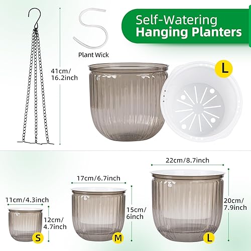 Miniatura 2 de QCQHDU Paquete de 2 macetas colgantes para plantas de interior, colgador de plantas de 8 pulgadas con orificio de drenaje y cadena, maceta colgante