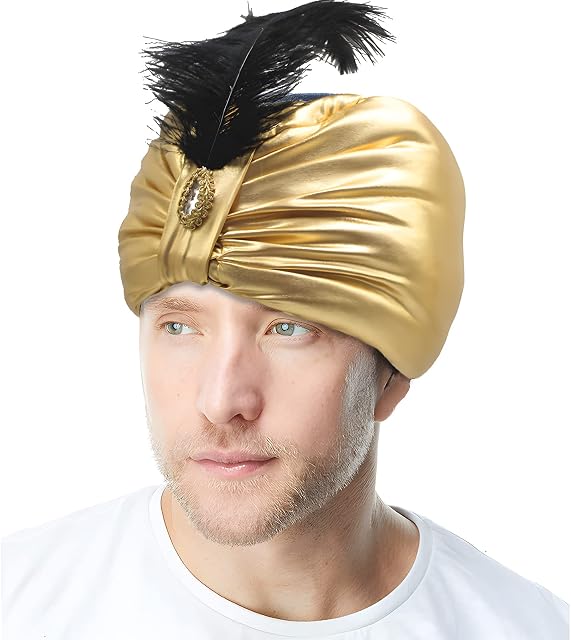 Aladdin Sultan Hat Arabian Prince Hat Indian Sultan Turban Hats Feature Head Wraps Genie Costume for Halloween Party Costume Gold