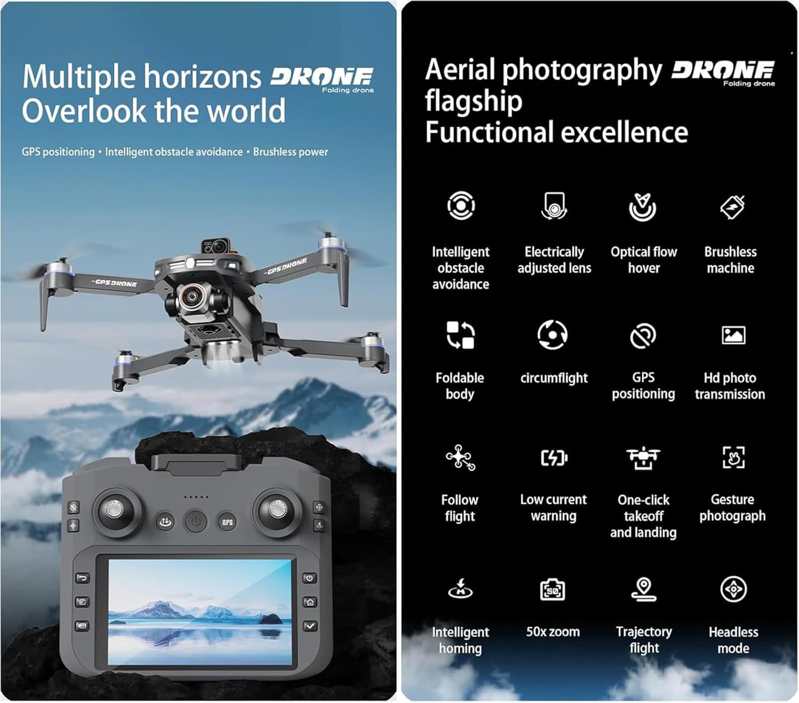 Dron z kamerą 8K dla dorosłych, mini dron FPV z dwiema kamerami, inteligentne omijanie przeszkód, składana konstrukcja, sterowanie za pomocą aplikacji, śledzenie GPS, dla początkujących