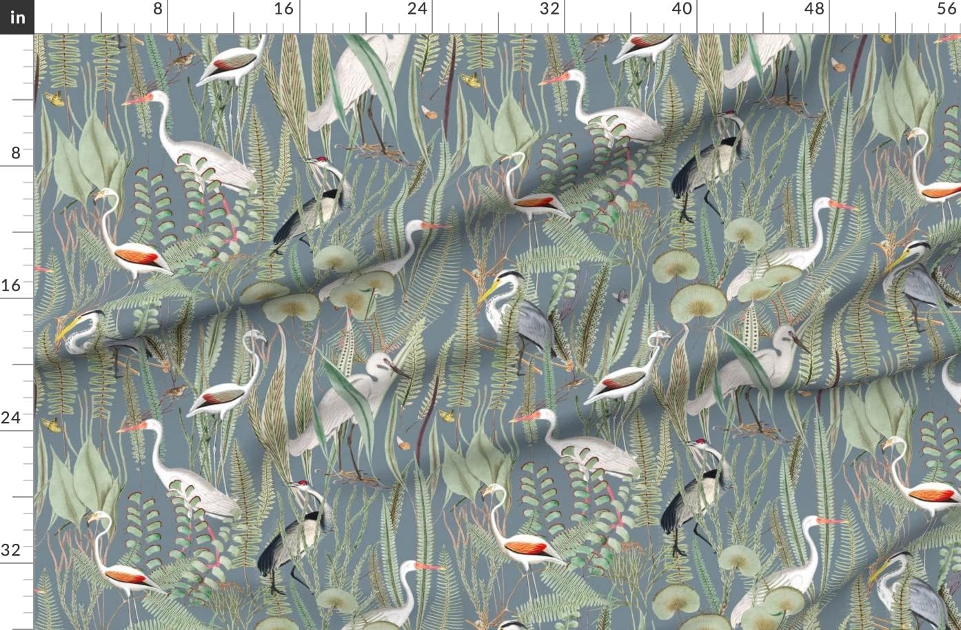 Spoonflower Fabric - Cranes Herons Slate Blue Gray Large Scale Birds Wildlife Coastal Printed on Organic Cotton Sateen Fabric by The Yard - Sewing Quilting Apparel Home Decor