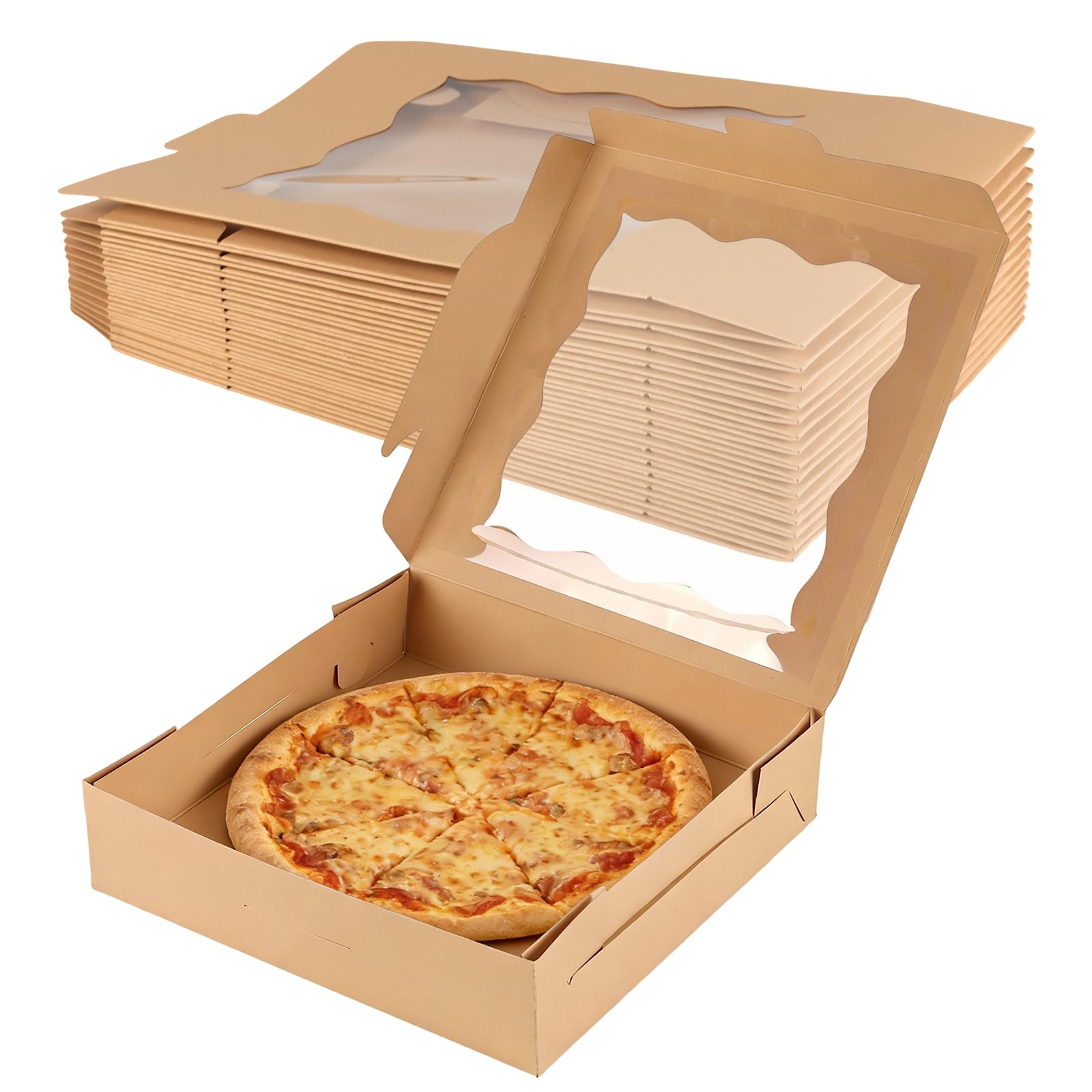 Lot de 15 boîtes de transport solides pour muffins, gâteaux et pâtisseries, 25,4 x 25,4 x 6,3 cm, marron, avec fenêtre transparente, grand format