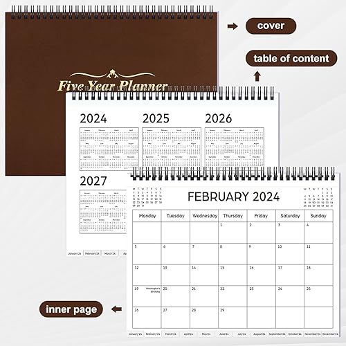 Miniatura 3 de Noveread Calendario de 5 años 2024-2028, organizador de horario mensual de 5 años, agenda de 5 años para hombre y mujer (café)