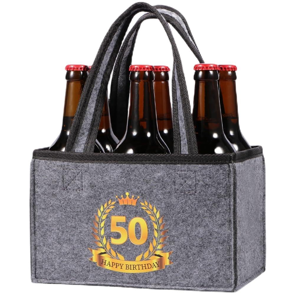 trabag Funny 50th Birthday Gifts for Men, 6-Bottle Beer Carrier, Mens 50th Birthday Presents Ideas for Dad Husband, Father's Day - Reusable Felt Bottle Bag for Party Picnic BBQ — image 1