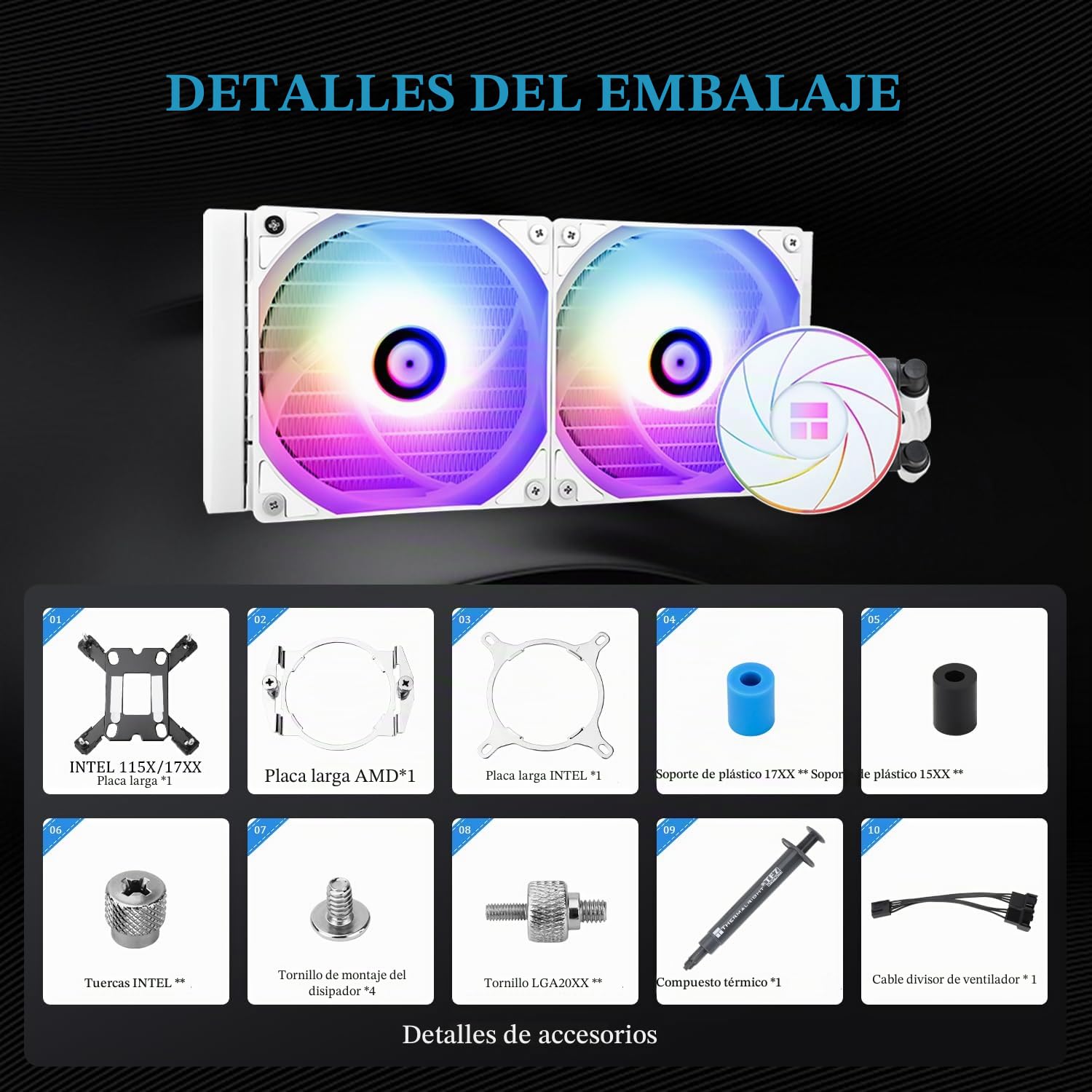 THERMALRIGHT Aqua Elite 240 Blanco ARGB CPU refrigeración por agua, enfriador de CPU Aio blanco, tamaño de 240 filas de refrigeración, ventilador PWM de 2 x 120 mm, para AM5/lga1851/1700