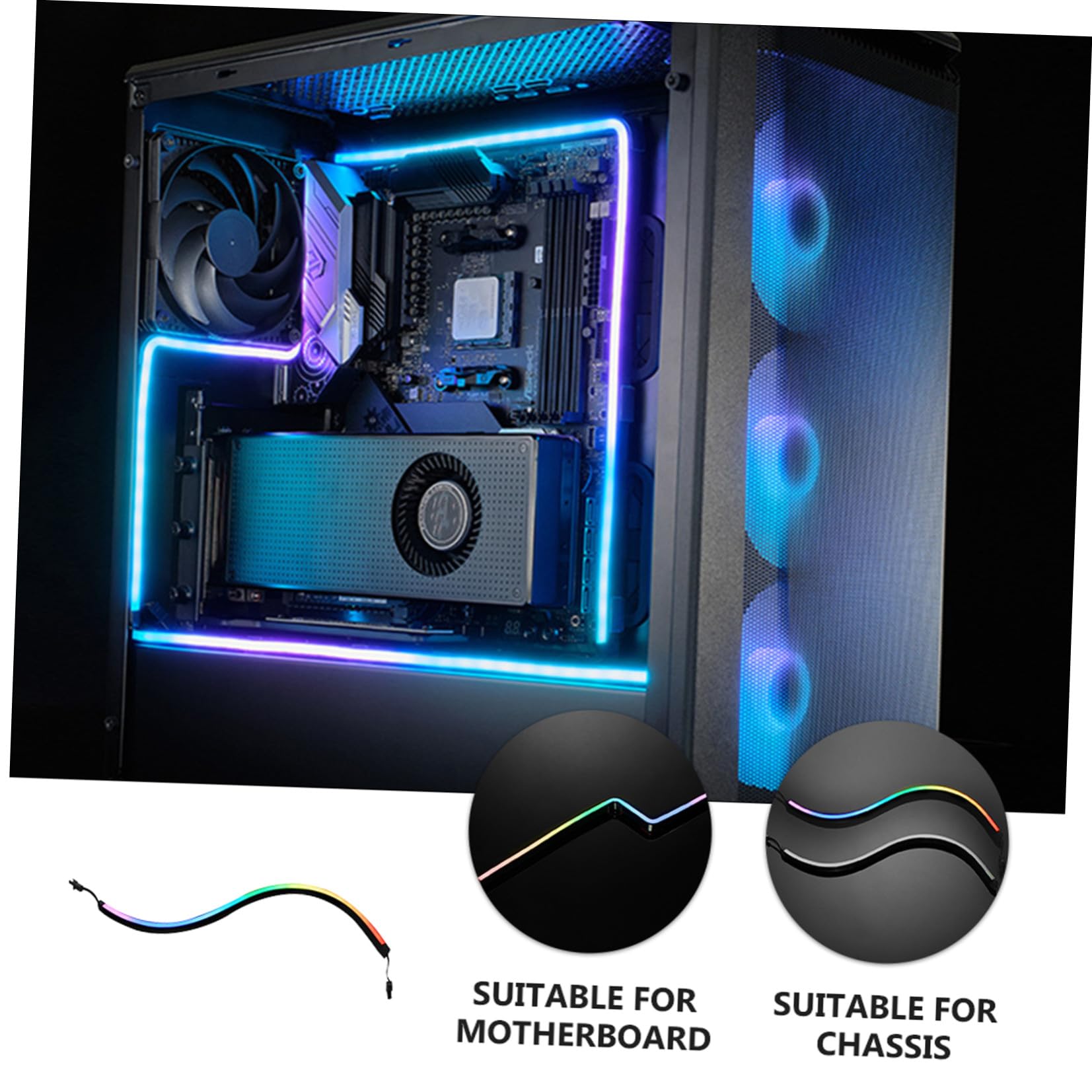 2 Pièces Bande Lumineuse Argb 400mm pour Boîtier Pc, Abs Noir, 28 Led, 5 V, 3 Broches Femelle vers 3 Broches Mâle, Autocollants Adhésifs, Installation le Boîtier